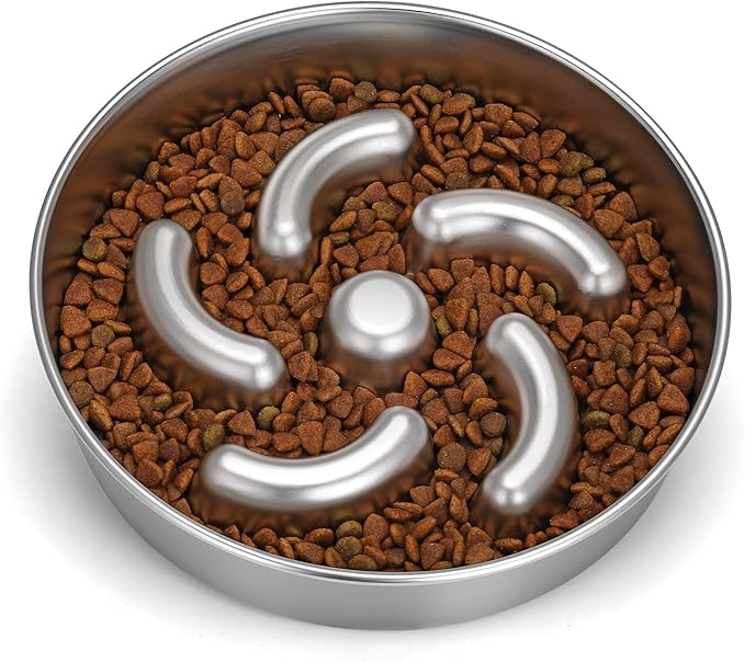 Slow Feeder Dog Bowl, 8.7 inch Stainless Steel Heavy Duty with Non-Slip Base Puzzle Maze Dog Food Bowls for Medium, Large Breed Size Dogs to Slow Down Eating