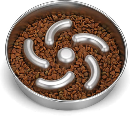 Slow Feeder Dog Bowl, 8.7 inch Stainless Steel Heavy Duty with Non-Slip Base Puzzle Maze Dog Food Bowls for Medium, Large Breed Size Dogs to Slow Down Eating
