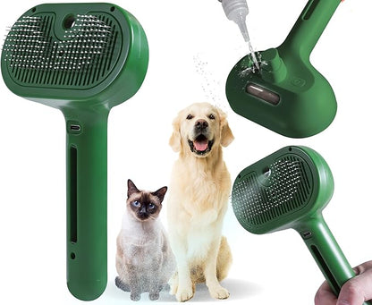 Cat/Dog Deshedding Brush with Water Spray and Steamer - Grooming Tool for Shedding Hair Removal (Christmas Green)
