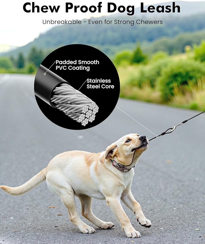 26ft Dog Leash Retractable with Chew Proof Extender, Upgraded Heavy Duty Retractable Dog Leash with Poop Bag Holder,Anti-Slip Grip, Reflective Leashes for Medium Large Pets 33lbs-110lbs (Black)