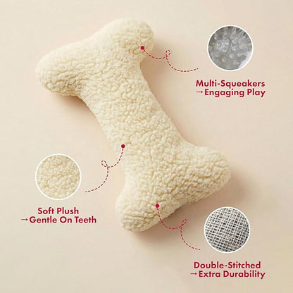 Pet Lou 16 Inch Fleece Bone Dog Toy, Durable Plush Chew Toy with Multi-Squeakers & Grunts, Interactive Chew Toy for All Dog Breeds