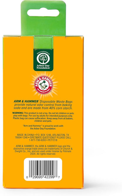 Arm & Hammer Dog Poop Leakproof Plant Based 120 Count Waste Bags, Unscented, Made From 40% Corn Starch With Activated Baking Soda, Pack of 8, Green