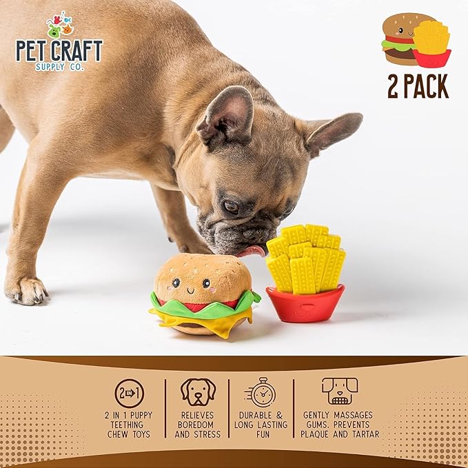 Pet Craft Supply Puppy Teething Dental Chew Teeth Cleaning Nylon Bone Squeaky Plush Dog Toys with Super Squeaker Ball 2 Pack Cute Tough Durable for Puppies Small Medium Dogs Aggressive Chewers