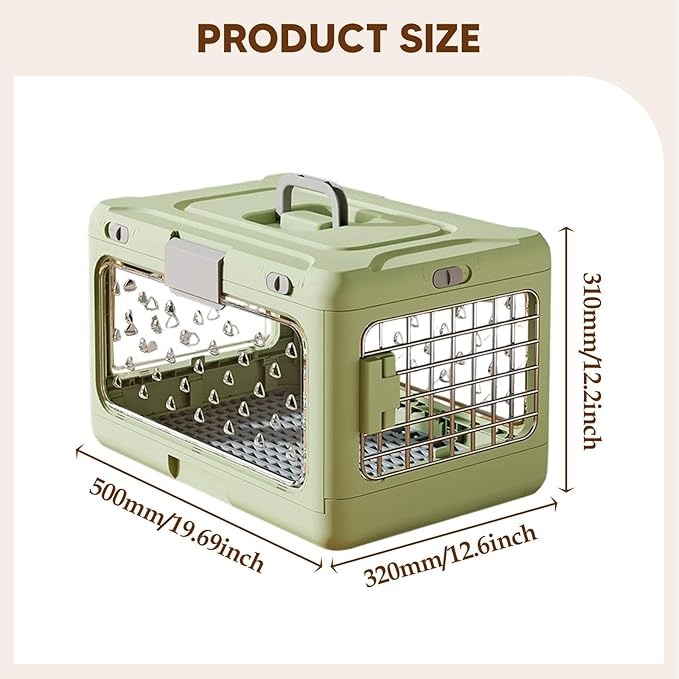 Folding Puppy Crate, Cat Travel Cage, Portable Dog Kennel, Pet Carrier for Small Dogs, Green