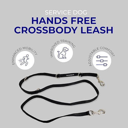 ActiveDogs Hands Free Dog Leash Crossbody 7.5ft - Adjustable 4-Point Hands Free Leash with Service Dog Wrap for Increased Mobility & Training - Strong 3/4" Nylon & Double Stitched, Black