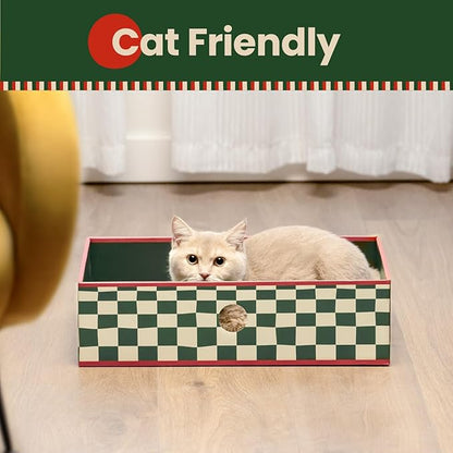 Cat Scratcher Box with 3-Layer Corrugated Pad, Heavy-Duty Double-Sided Cardboard Scratching Board & Bed, Checkered Design, for Cats, Large