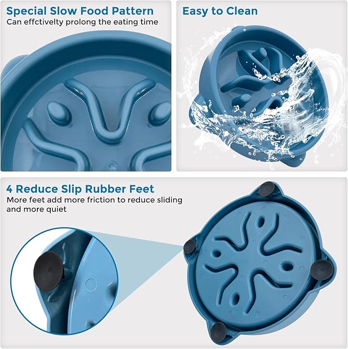 VANNON Slow Feeder Dog Bowls Non Slip Puppy Bowl Durable Dog Puzzle Feeder Bloat Stop Food Bowls for Puppy and Small Dogs, BPA Free, 1 Cup, Blue