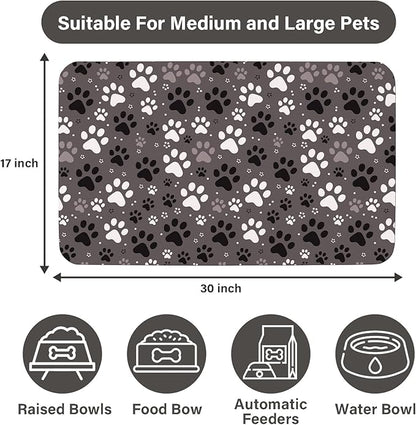 Patterned Cat & Dog Bowl Mat for Food and Water, 17"×30" Quick Dry Absorbent Pet Feeding Mat, Eco-Friendly Dog Placemat