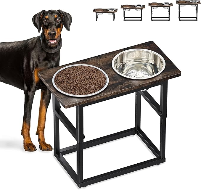 Zarler Elevated Dog Bowls for X-Large and Large Breed, 5 Adjustable Heights from 8.2'' - 17.3'', 2 Stainless Steel Bowls, 8.2'',11.8'',13.7'',15.7'',17.3'' Raised Dogs Food Bowl Stand