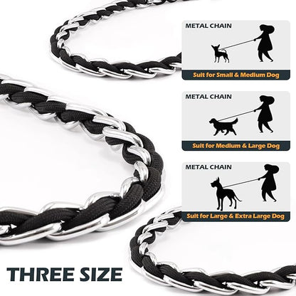 Chain Dog Leash Chew Proof Metal Leash for Medium Large Dogs, Chain Link Dog Anti Chew 5.2FT / 4FT Strong Anti Bite Comfortable Soft Padded Handle (Black, 4FT(5-30lb))