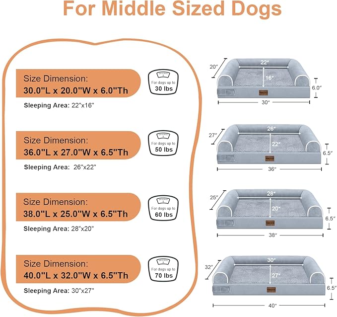 Large Dog Bed Orthopedic Washable: Beds Bolster XL Bed Large Big Dogs Memory Foam Couch Sofa Waterproof with Removable Cover