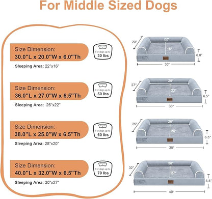 Large Dog Bed Orthopedic Washable: Beds Bolster XL Bed Large Big Dogs Memory Foam Couch Sofa Waterproof with Removable Cover