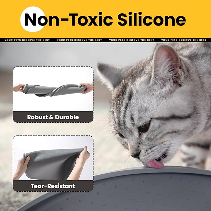 Dog Food Mat,1/2 Inch Raised Edges Cat Feeding Mat for Spill Containment,BPA-Free Silicone Pet Food Mats for Floor Waterproof,Rubber Dog Placemats for Food and Water Bowls(Grey,19"x12")