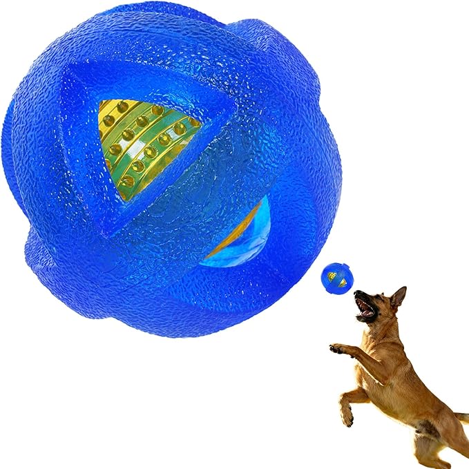 Dog Ball Toy for Chewing and Treat Dispensing - Toug Rubber Puppy Chew Toys Interactive Puzzle Balls for Teething & Slow Feeding, 3.5 Inch (Blue)