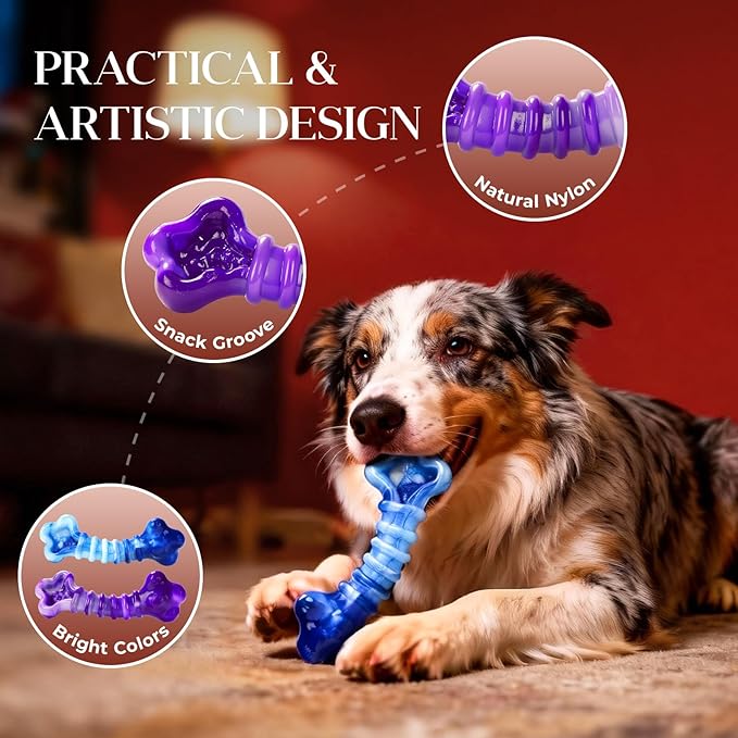 Indestructible Dog Toys for Aggressive Chewers: 2-Pack Tough Chew Toy for Large Dogs, Heavy Duty Long-Lasting Dog Bones for Large Breed, Dog Toys to Keep Them Busy