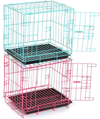 TEHAUX Foldable Dog Cat Cage, Pink, Convenient for Carrying, Durable Iron, Breathable Design