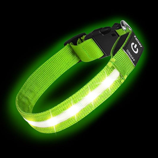 Super Bright LED Dog Collar - Fully Waterproof & Adjustable Glow Collar - USB-C Rechargeable for Night Walking, Safety - Flashing Lighted Collar for Dogs(Green,L/XL)