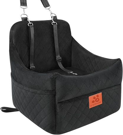 GL GLENSLAVE Dog Car Seat for Small/Medium Dogs, Dog Booster Car Seats with Thick Cushion for Dogs Under 35lbs, Detachable Washable Pet Carseat with Storage Pockets, 2 Safety Belts(Black)