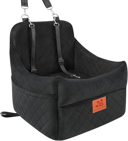 GL GLENSLAVE Dog Car Seat for Small/Medium Dogs, Dog Booster Car Seats with Thick Cushion for Dogs Under 35lbs, Detachable Washable Pet Carseat with Storage Pockets, 2 Safety Belts(Black)