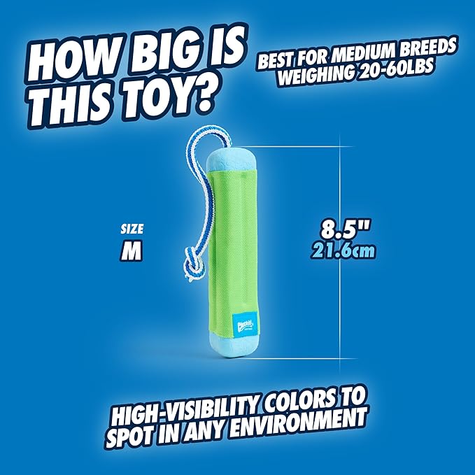Chuckit! Amphibious Bumper Fetch Stick Toy for Dogs - Floats in Water - Interactive Dog Toys to Keep Them Busy - Tough Rubber, Nylon, and Foam - Non-Slip Rope Handle - Size Medium - Assorted Colors