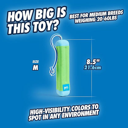 Chuckit! Amphibious Bumper Fetch Stick Toy for Dogs - Floats in Water - Interactive Dog Toys to Keep Them Busy - Tough Rubber, Nylon, and Foam - Non-Slip Rope Handle - Size Medium - Assorted Colors