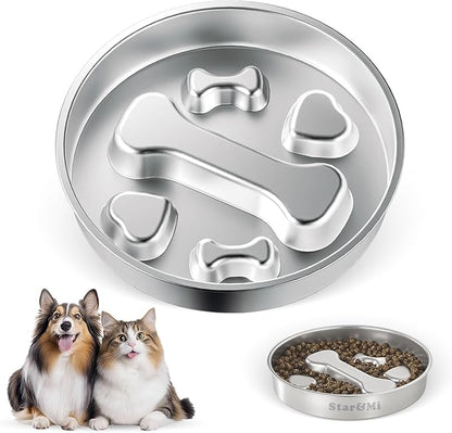 Stainless Steel Slow Feeder Dog Bowls – Non-Slip Metal Dog Bowl for Large & Medium Breeds, Puppy Puzzle Feeder – 2 Cup Capacity for Small to Big Pets – Durable Slow Feed Dog & Cat Food Dish
