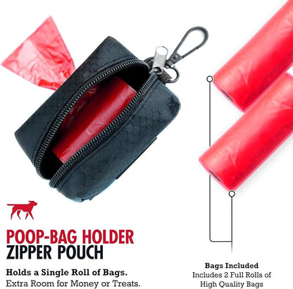 Tuff Pupper Dog Poop Bag Holder | Works with Any Dog Leash | Zippered Waste Bag Dispenser | Waterproof with Rust-Proof Clip | Convenient Lightweight Design | Includes 2 Rolls of Leak-Proof Bags
