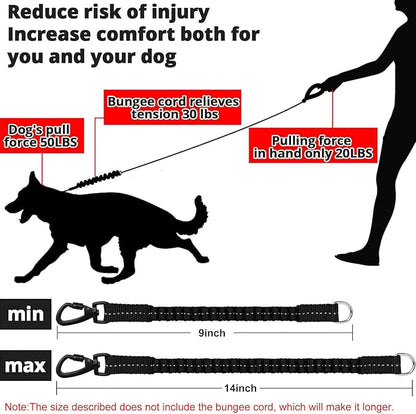 Rope Dog Leash 4 FT: Heavy Duty Leashes with Swivel Lockable Hook Reflective Threads Bungee and Padded Handle - Dog Lead for Large Small Medium Dogs Outside Walking Hiking Black