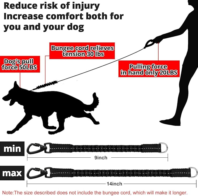 Rope Dog Leash 4 FT: Heavy Duty Leashes with Swivel Lockable Hook Reflective Threads Bungee and Padded Handle - Dog Lead for Large Small Medium Dogs Outside Walking Hiking Blue
