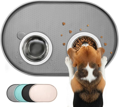 Dog Food Mat,1/2 Inch Raised Edges Cat Feeding Mat for Spill Containment,BPA-Free Silicone Pet Food Mats for Floor Waterproof,Rubber Dog Placemats for Food and Water Bowls(Grey,19"x12")