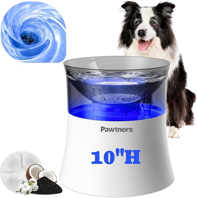 Dog Water Fountain with Vortex Filtration Design, 3.5L/123oz Elevated Dog Water Bowl for Large Medium Dogs & Cats