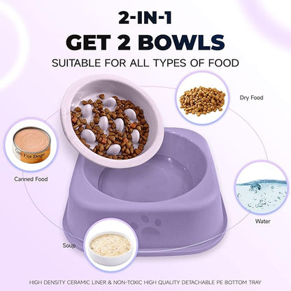 Slow Feeder Dog Bowls Ceramic Puppy Feeding Bowl for Small Dogs Cat Slow Feeder Bowl Protecting Cat and Dog Whiskers Preventing Choking with 2-in-1 Multifunctional Training Whistle