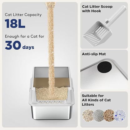 FURTIME 2 Pack Stainless Steel Cat Litter Box with Lid, Metal Kitty Litter Box for Small Cats, Kitten Litter Boxs with Non-Sticky, Anti-Leakage, Easy to Clean, 17"x13"x8.4" (Small)