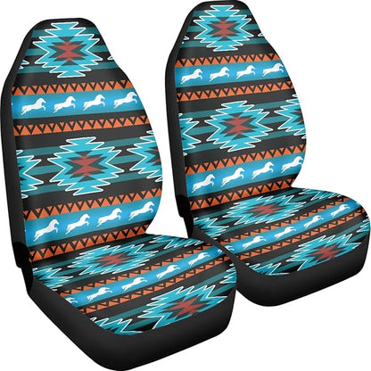 Aztec Southest Stripe Car Seat Covers for Women Men, Turquoise Front Bucket Covers Bottom Seat Cushion Covers, Anti-Slip Seat Protector for SUV Truck Vans Sedans