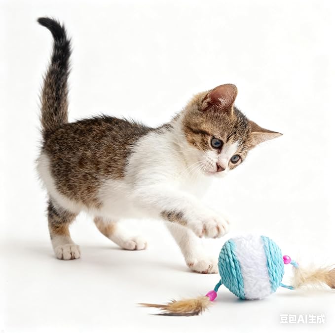 1x Hemp Ball Cat Toy,Six-Hole Hollow-Out Designed,Sisal Hemp Woven Cat Toy, Plume Bell Inside,Special Kitten Chew Toys for Indoor Cats,Interactive pet (Random Color Delivery, 6cm Ball)