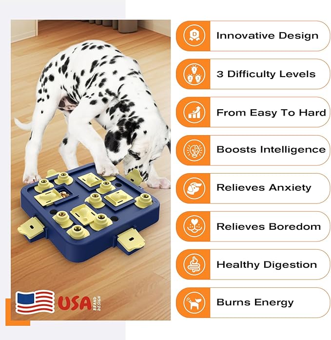 KADTC Dog Chess Puzzle Toy, U.S. Brand & Design - 3 Levels of Step-by-Step Challenge,Easy-to-Advanced for Smart Dogs Interactive Boredom Buster Mental Stimulation Enrichment Puppy Treat Brain Games