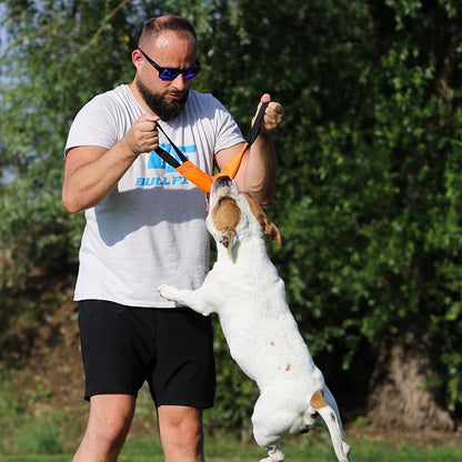 Bungee Dog Bite Tug Toy with 2 Strong Handles - Made of Durable & Tear-Resistant Fire Hose - Perfect for Tug of War, Fetch & Puppy K9 Training - Ideal Pull Toy for Medium to Large Dogs, Orange