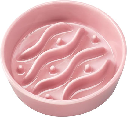 Ceramic Slow Feeder Dog Bowls for Small Dogs, 0.6 Cup Dog Slow Feeder for Fast Eater, Puzzle Maze Bowl, 14oz, 6in, Salmon Pink
