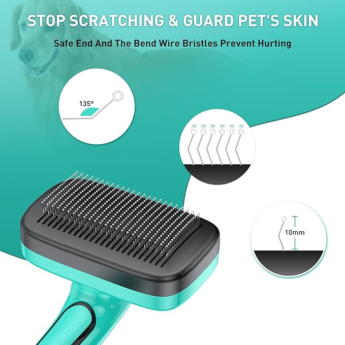 2 Pcs Self Cleaning Slicker Brush & Nail Clippers for Dog and Cats,Shedding Long and Short Haired Pets,Skin Friendly Deshedding Grooming Tool