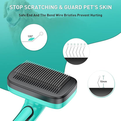 2 Pcs Self Cleaning Slicker Brush & Nail Clippers for Dog and Cats,Shedding Long and Short Haired Pets,Skin Friendly Deshedding Grooming Tool