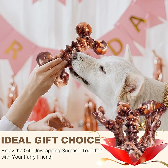 3-Pack Indestructible Dog Toys for Aggressive Chewers, Bacon Flavored Tough Nylon Bones for Medium Large Dogs (25-90 lbs), Heavy Duty Power Chew Toys, Super Big Dog Toys (Brown)
