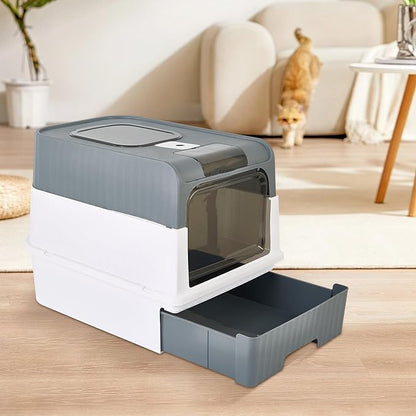 Cat Litter Box with Litter Mat, 18"x14"x13" Large Litter Box for Big Cats, Enclosed Removable Litter Boxs, Front Entry Top Exit Kitty Box, Odor Control, Easy to Clean (Grey)