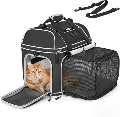 Expandable Pet Carrier: NOBLE DUCK Soft-Sided Cat Dog Carrier 17x11.8X(11.6+4.3) Inches Small Medium Cats Dogs Portable Travel Carrier Up to 25 Lbs Black