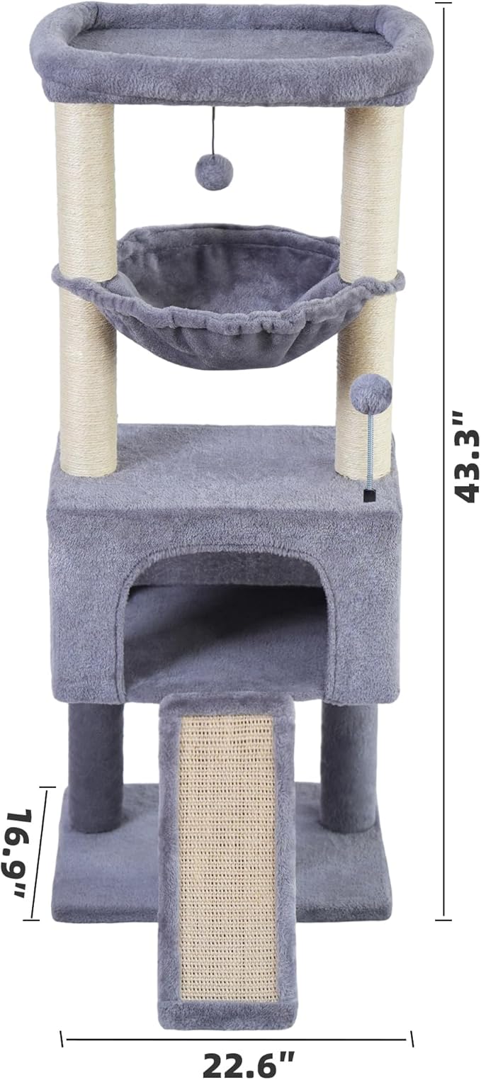 ROYPET Fashion Design 43.3" Cat Trees with Cat Houses,Grey