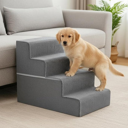 NEWBULIG 4-Step Dog Stairs, 18" H Dog Steps for Sofa and Chair, Non-Slip Sturdy Pet Steps for Small Dogs and Cats, Pet Ramp for High Bed Indoor(Grey)