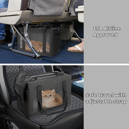 Soft Side Pet Carrier Bag with Shoulder Strap, Breathable Collapsible Mesh Cat Carrier for Cats and Dogs, TSA Airline Approved Travel Pet Carriers