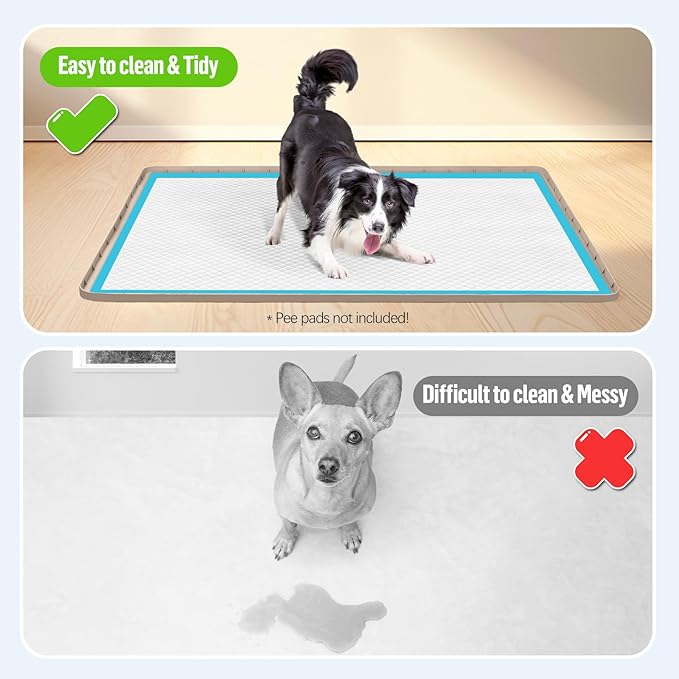 Pee Pad Holder for Dogs, 50" x 35" Silicone Pee Tray Mat Leak-Proof, High Edge, No Spill Pet Pad Holder for Puppy, Cat, Rabbit, Training Pads for Floor Protection, No Pee Pads (Khaki)