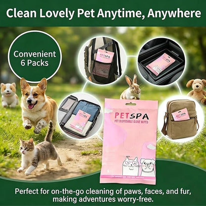 Pet Glove Wipes for Dogs and Cats, Extra Thick Dog Wipes Cleaning Deodorizing, Rinse Free Cleaning Gloves Dog Washing Gloves, Cat Gloves for Grooming for Pet Dry Cleaning, Daily Care and Travel 6 Pcs