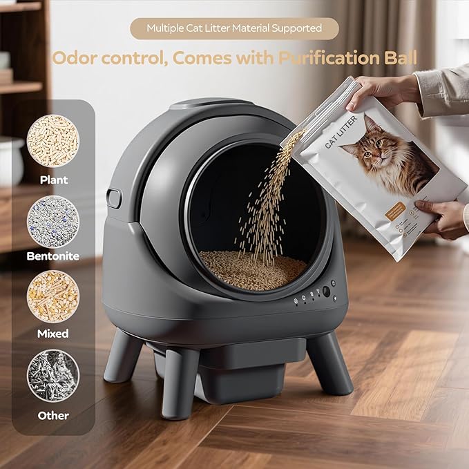 Automatic Litter Box, Self Cleaning Litter Box with APP Control, Advanced Safety Sensors & Odor Control, 15-Day Extra Large Waste Bin, Quiet Operation, Gray