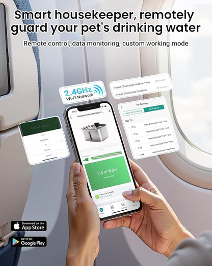 Smart Pet Water Fountain, 10L/338Oz Stainless Steel Cat Water Fountain with APP Monitoring, Automatic Dog Water Bowl Dispenser for Large Dogs Cats Mutil-Pets, Indoor and Outdoor